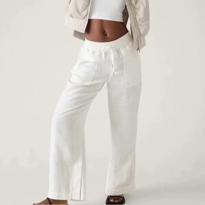 Athleta 100% Linen Wide Leg Pull On Pants White 2023